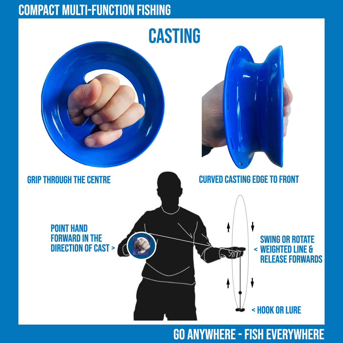 Hand Caster 16cm 6 1/4" Ring-finger holes-Fishing-Kite Fly-Christmas lights (no line)