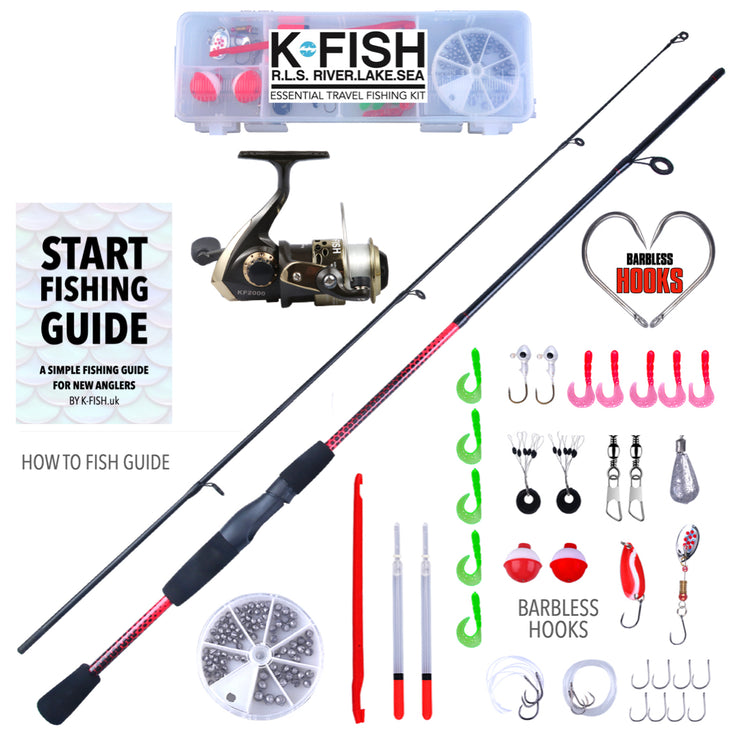 K-Fish Starter Fishing Set  Rod Reel Tackle Box & Handy Guide – Rigged and  Ready