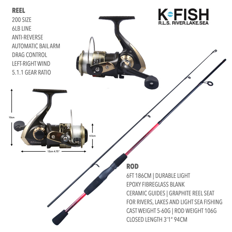 K-Fish Fishing Rod Reel Tackle Combo+Line+38 Pcs Tackle+Tackle Box +Fishing Guide