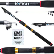 K-Fish Telescopic Fishing Rod Spinning Pole. 6’ 11” (2.1m) tele rod kit + Fish Guide