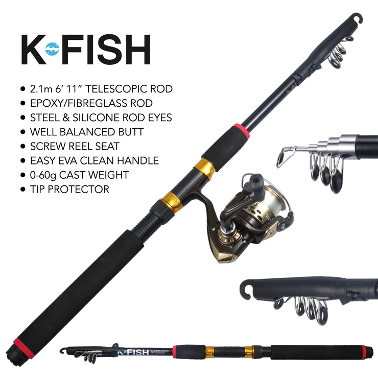 K-Fish Telescopic Fishing Rod Reel Tackle Combo – Rigged and Ready