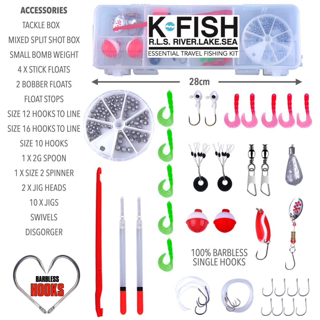 K-Fish Telescopic Fishing Rod Reel Tackle Combo+Line+38 Pcs Tackle+Tac –  Rigged and Ready