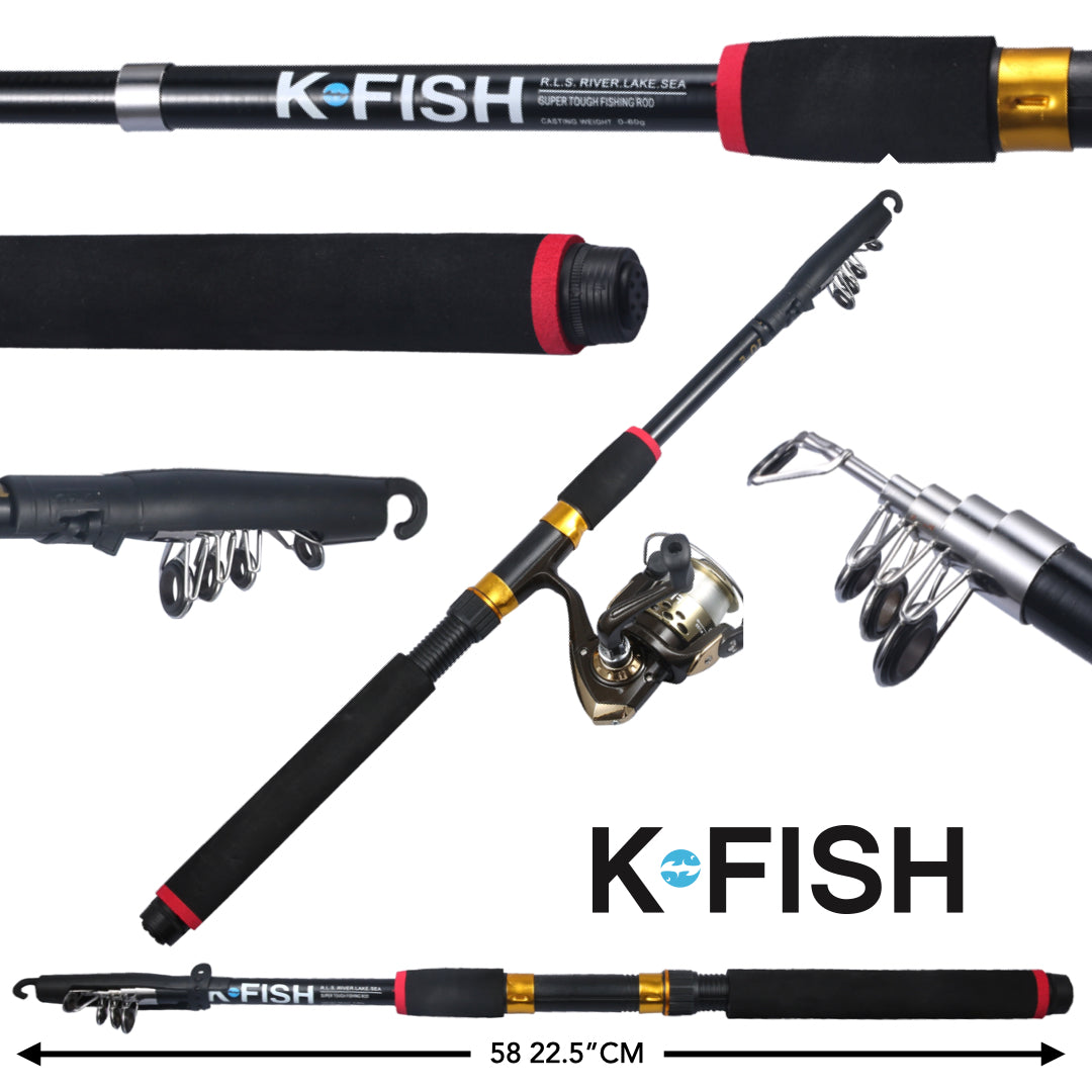K-Fish Telescopic Fishing Rod Reel Tackle Combo – Rigged and Ready