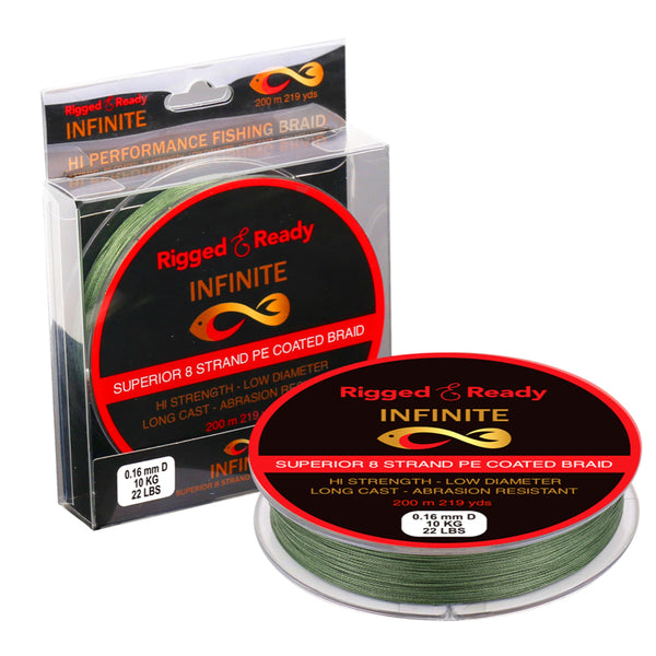 Infinite Braid Fishing Line 10 kg - 22 lb 8 strand PE coated Line 200m Infinite Braid Fishing Line 10 kg - 22 lb 8 strand PE coated Line 200m