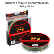Infinite Braid 20 kg - 44 lb Hi-Performance Braided PE Line. 200 m 8 strand low diameter super strong