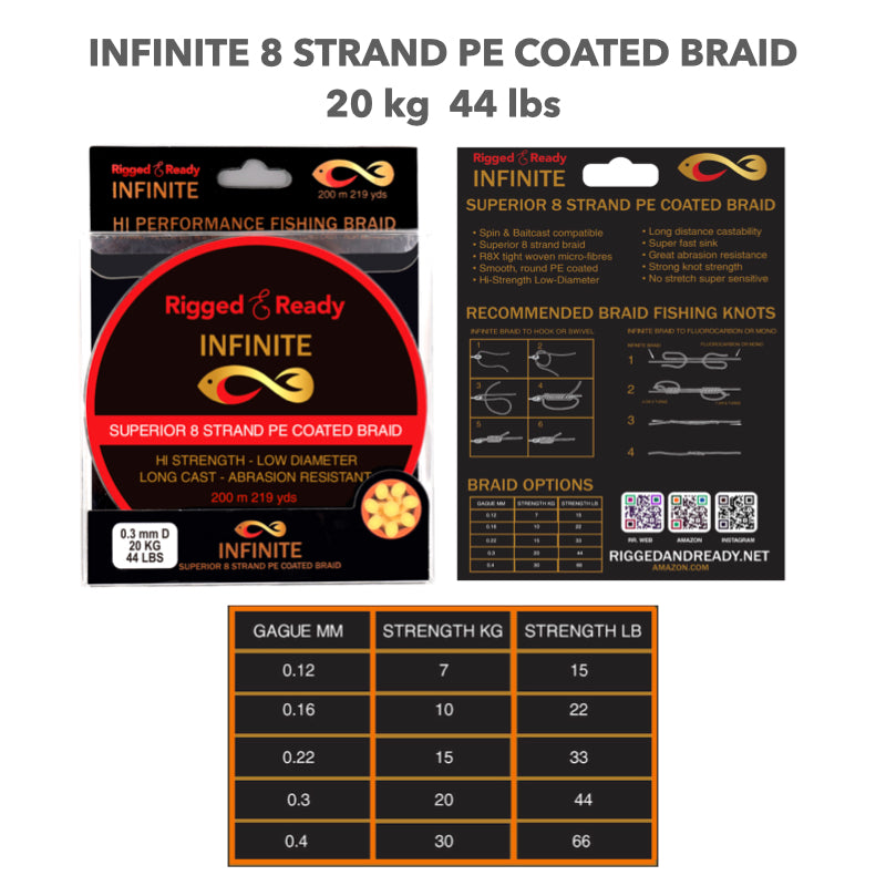 200 pound braided fishing line Infinite Braid 20 kg