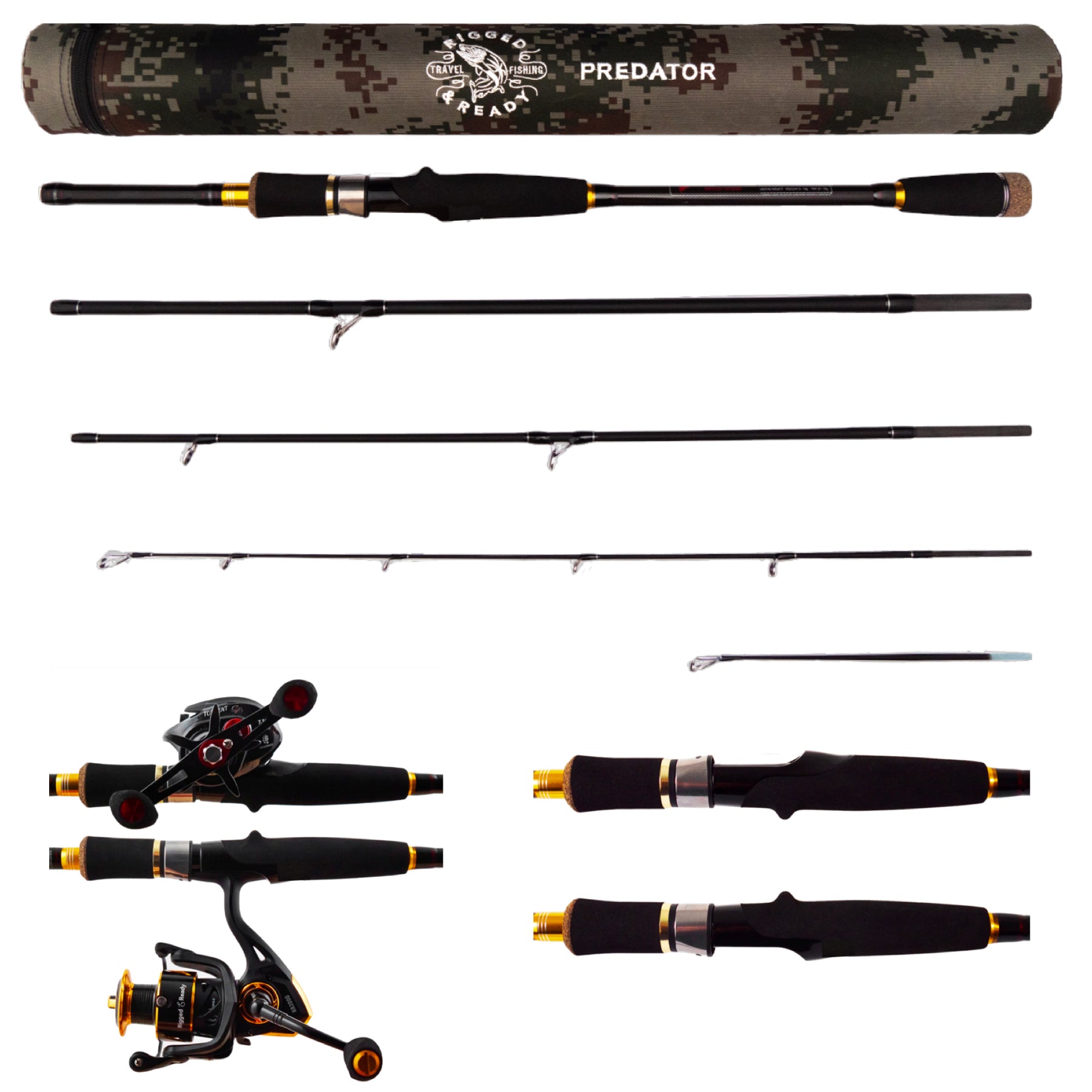 Predator Baitcast - Spin Unique Travel Fishing Rod 220+185cm – Rigged and  Ready
