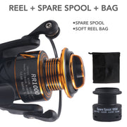 Reel - RR 1000 spin reel. Salt protected. 4+1 bearing. Spare spool + bag