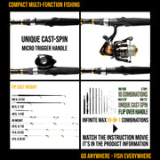 Infinite Ultimate. Compact Spinning-Baitcast-Fly Travel Fishing Rod. 25-in-1 Combination Rods