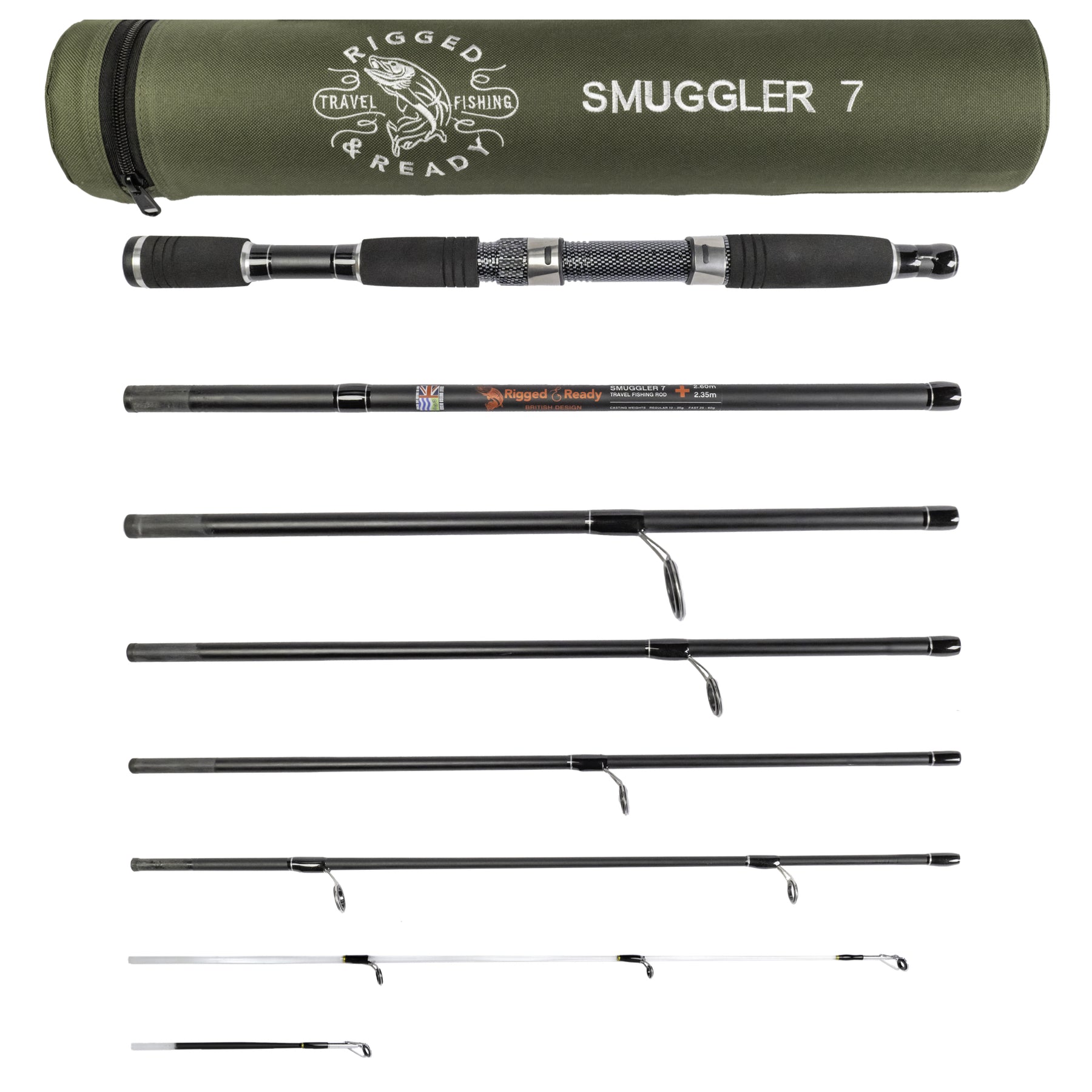Smuggler 7 260+235cm Super Compact Travel fishing Rod + 2 Tips – Rigged and  Ready