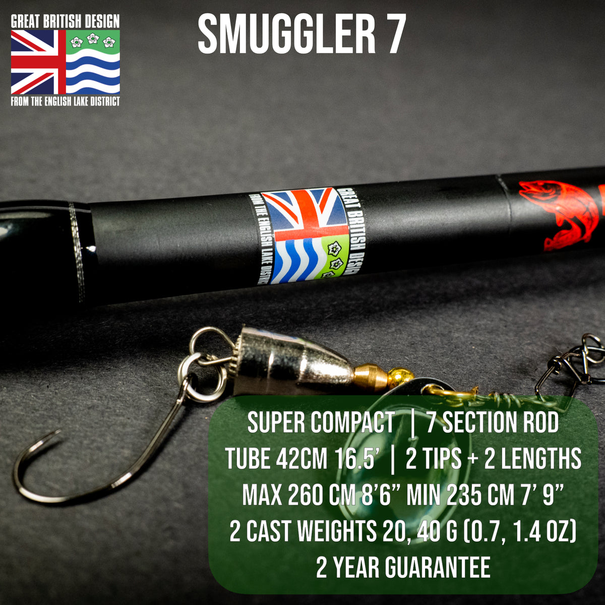 Smuggler 7 Powerful Compact Travel Rod +2 tips. 260+235cm fishing options