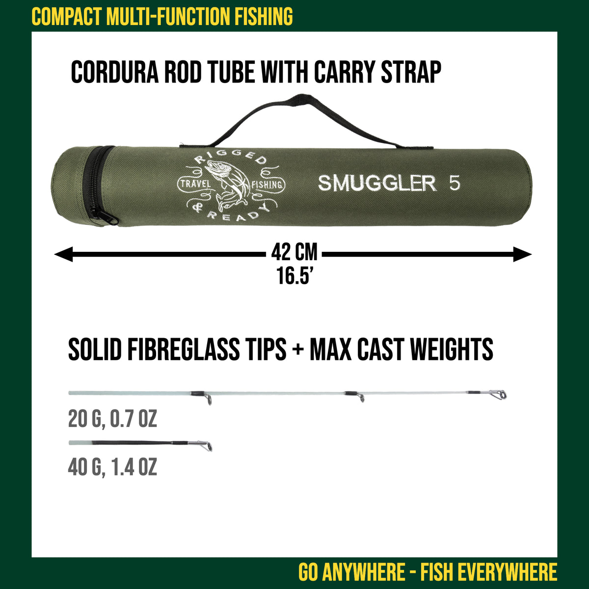 Smuggler 5 Compact Travel Rod & Case + 2 Tips 140+160cm Rod Options