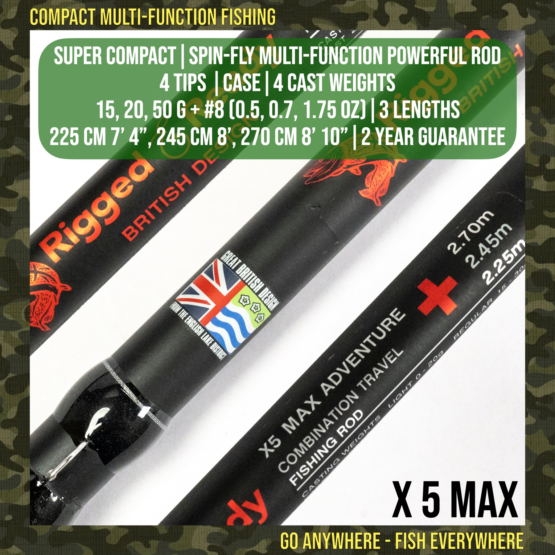  Rigged and Ready X5 MAX Powerful Travel Fishing Rod