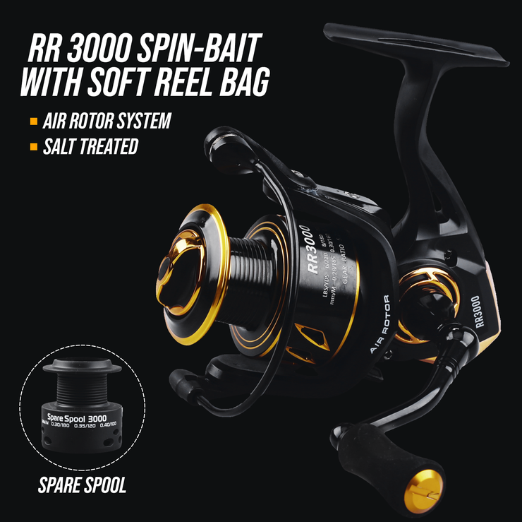Reel - RR3000 Salt Treated Fishing Reel + Spare Spool + Reel Bag