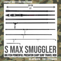 S Max. Big Fish Powerful Predator-Carp-Surf Travel Fishing Rod + 2 tips 3.6+3.2m  11’ 10”+10’ 7”