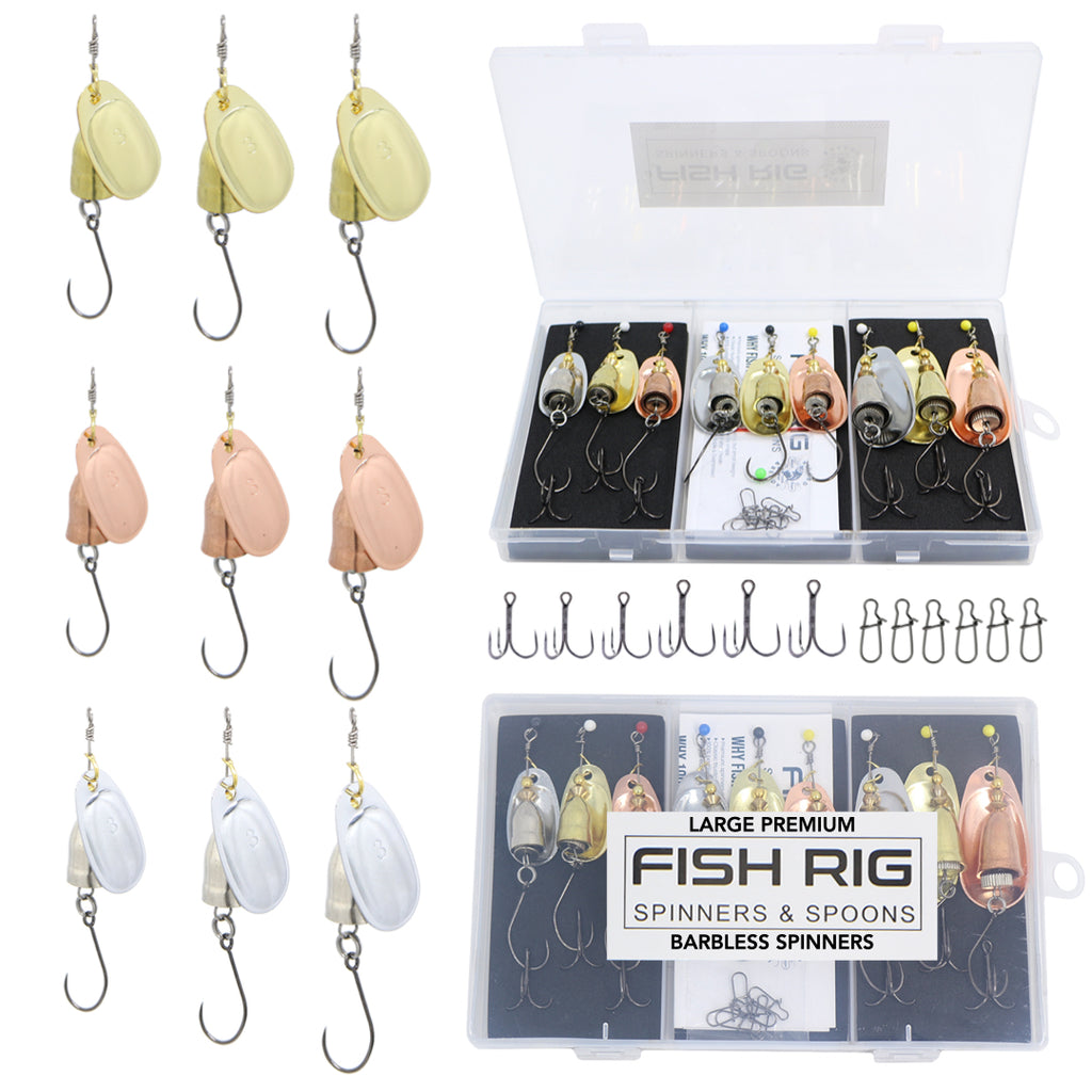 9 Large Premium Spinners Set Fish Rig 100% Barbless – Rigged and Ready