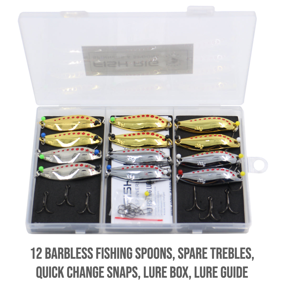 Fish Rig Barbless Spoons 12 Large Premium Fishing Spoons Set Fish Rig 100% Barbless