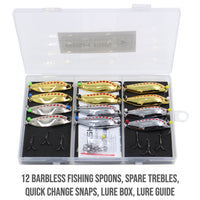 Fish Rig Barbless Spoons 12 Large Premium Fishing Spoons Set Fish Rig 100% Barbless