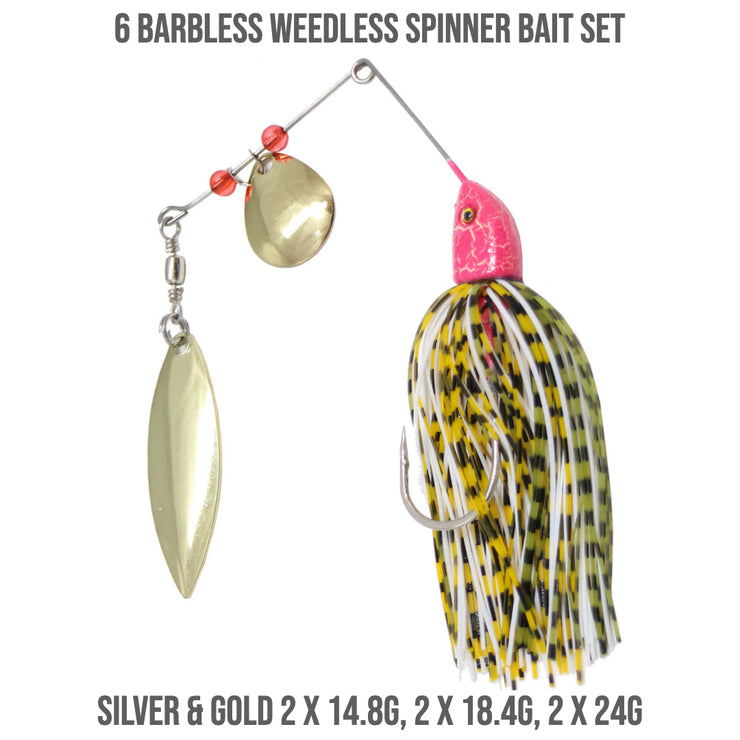 6 Weedless Spinner Bait Set Fish Rig 100% Barbless