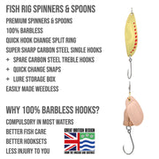 14 Small Premium Spinners & Spoons Set Fish Rig 100% Barbless