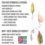 12 Large Premium Spinners & Spoons Set Fish Rig 100% Barbless