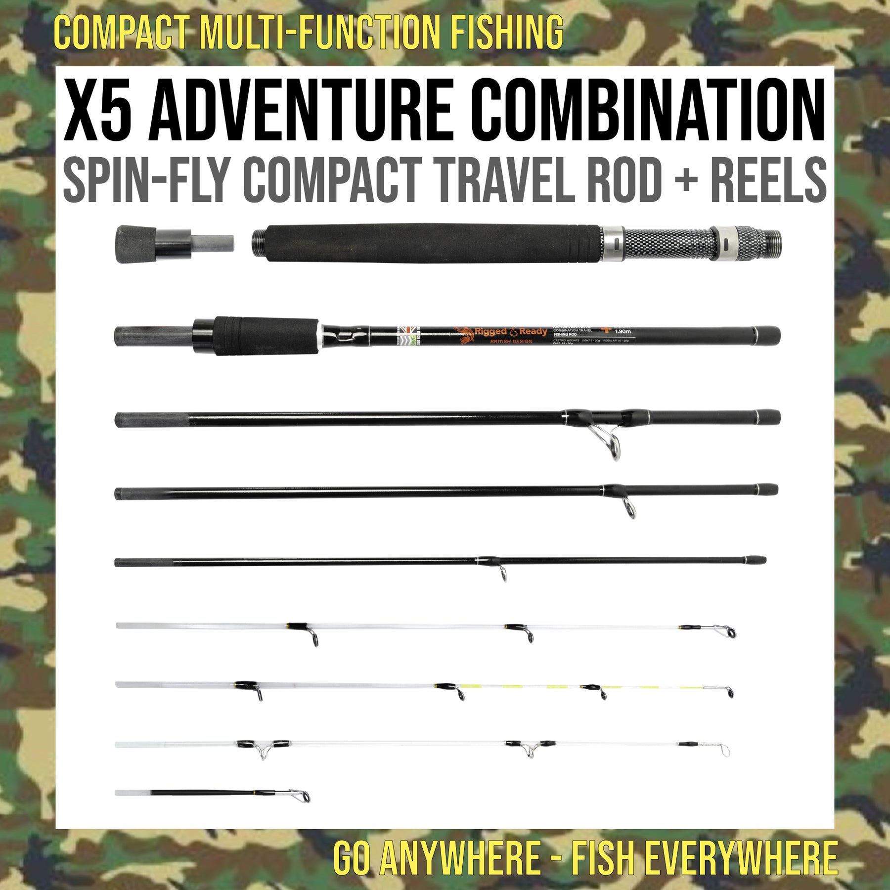 X5 Combination Compact Spin-Fly Fishing Rod + 2 reels